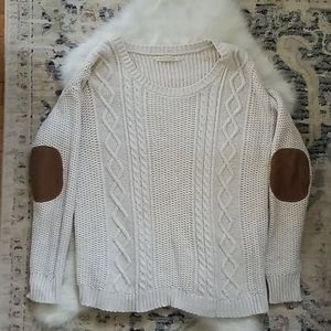 Cable Knit Sweater with Elbow Patches